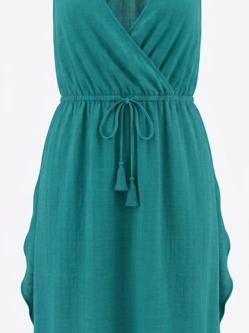Teal Sleeveless Drawstring V-Neck Swim Coverup